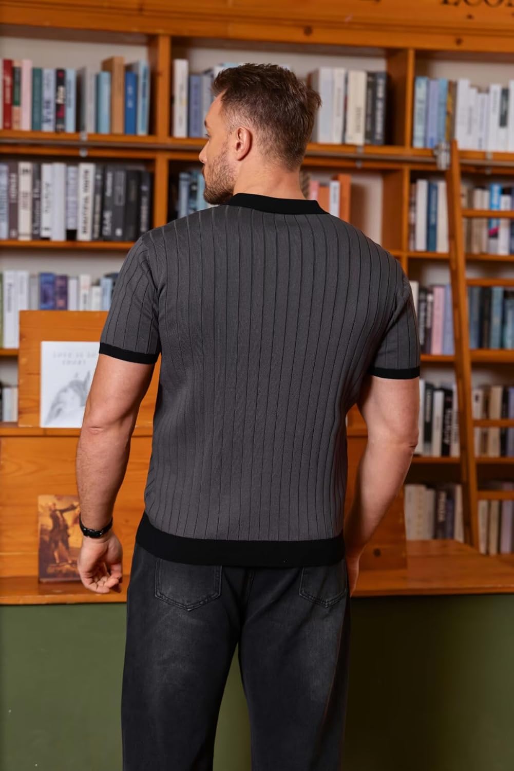 Mens Knit Polo Shirts Short Sleeve Slim Fit Casual Textured Golf Shirt Lightweight T Shirts with Contrast Collar - Image 7