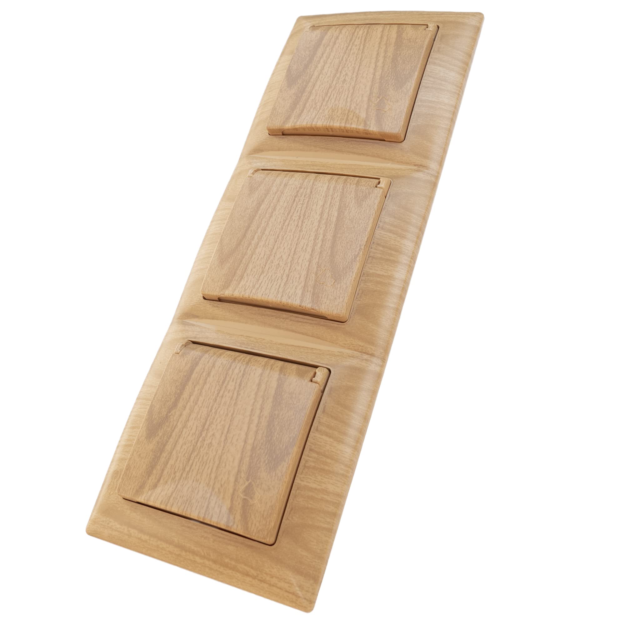 GUNSAN Visage 3er 3-fach Steckdose mit Deckel und Rahmen SET Schutzkontakt Steckdose Unterputz Holz-Optik Beige