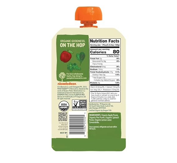 Peter Rabbit Organics Baby Pea Spinach Apple, 4.40 oz - Packaging may vary