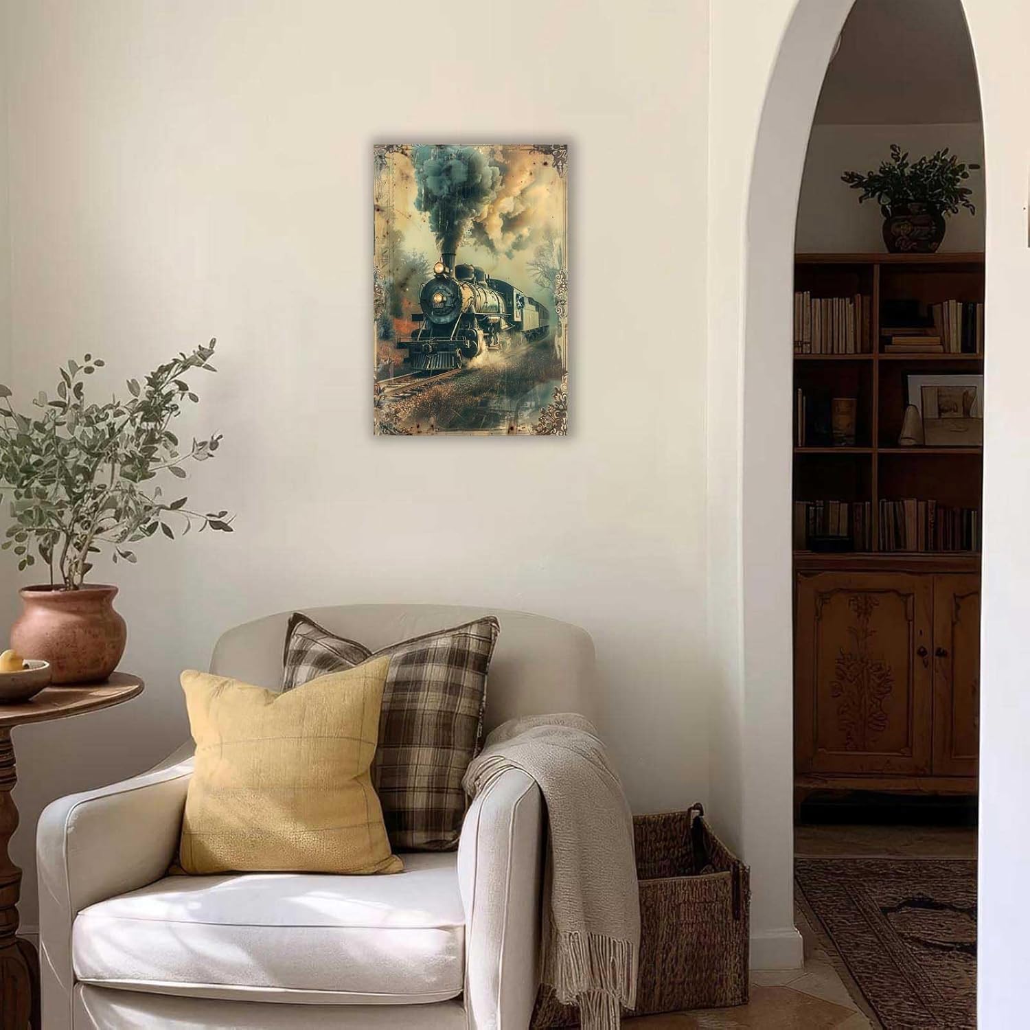 Vintage Steam Train Posters Countryside Railway Travel Canvas Wall Art Nostalgic Retro 90s Old Train Prints Painting For Living Room Bedroom Office Wall Decor 16x24in Wframed