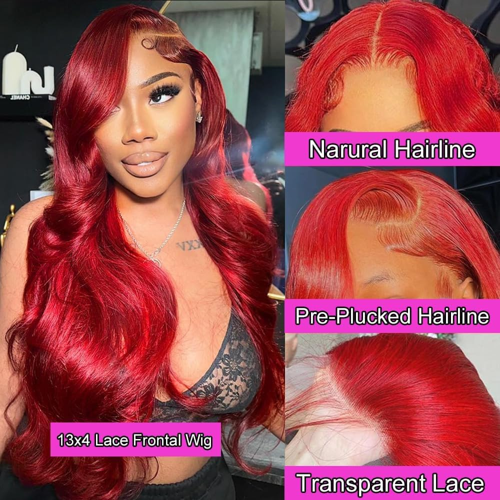 34 Inch Red Lace Front Wigs Human Hair Body Wave 13x4 Long Inch Red HD Lace Front Wig Human Hair Wear and Go Glueless Hot Red Wigs Pre Plucked with Baby Hair Colored hd Frontal Wigs For Black Women