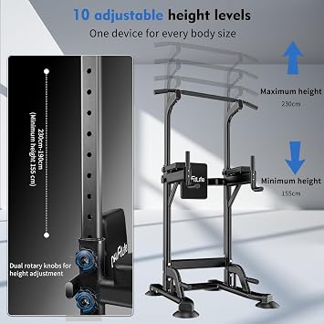 DH FitLife Power Tower Dip Station | Pull Up Bar with Backrest & Dip Bars