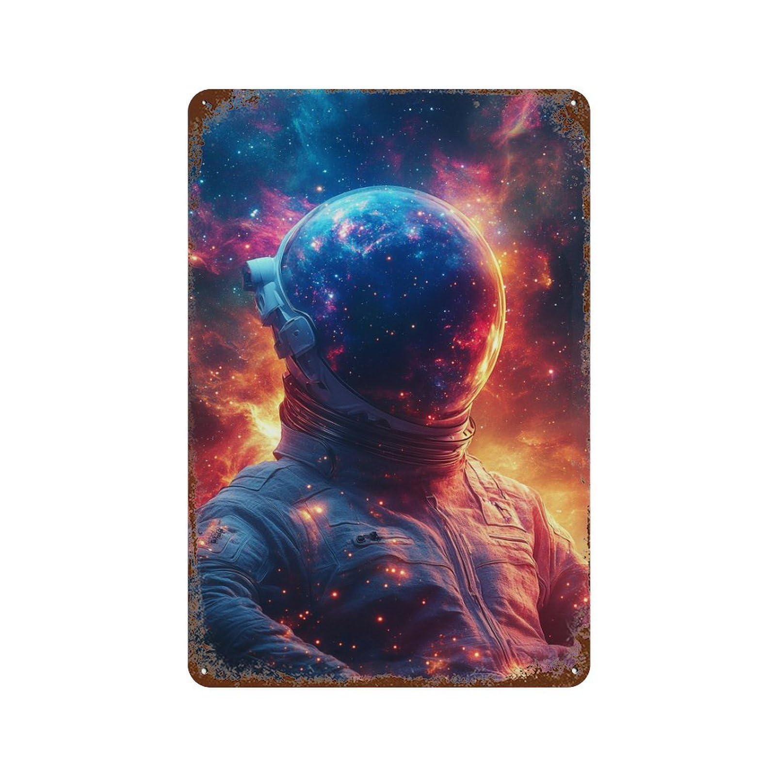 Cosmic Astronaut Helmet-12 Rust Effect Tin Sign 11.8"x7.9", Vintage Wall Decor for Garage, Pub Or Kitchen