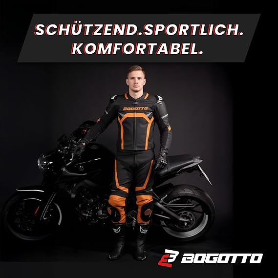 bogotto misano 2-piece motorcycle leather suit black/white/neon yellow 50