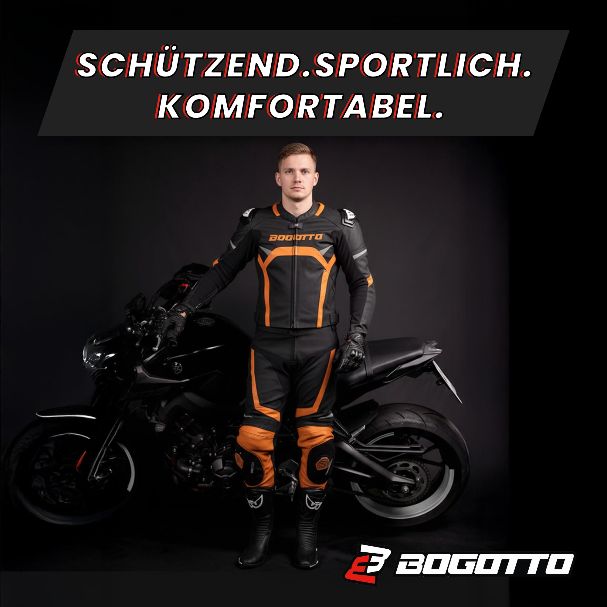 Bogotto Misano 2-Teiler Motorrad Lederkombi, schwarz/grau, 50