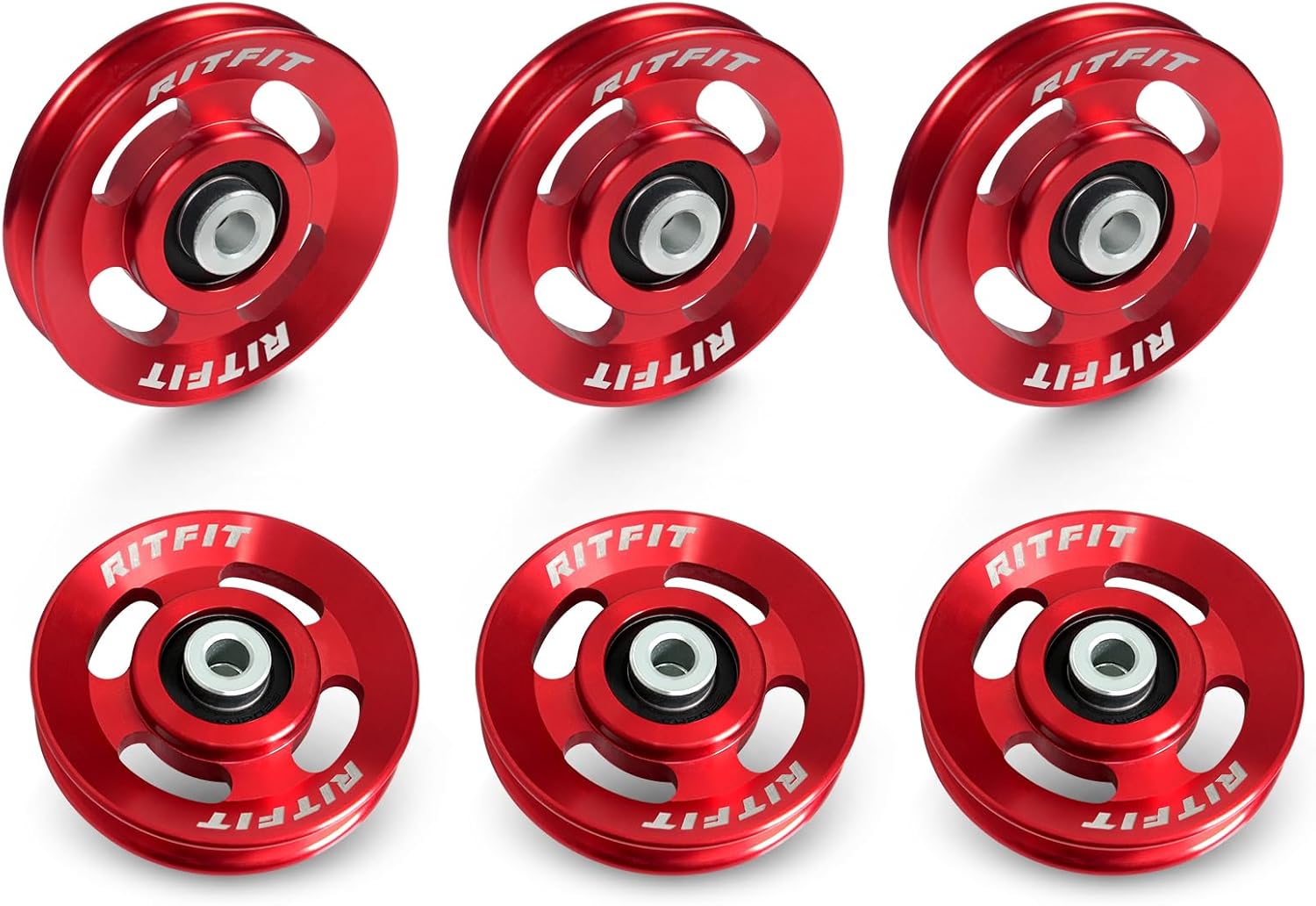 RitFit Aluminum Pulley Wheel for Gym Equipment, 6PCS Set Power Rack Pulley Attachment, 90mm Aluminum Alloy Bearing Gym Pulley Wheel for Home Gym