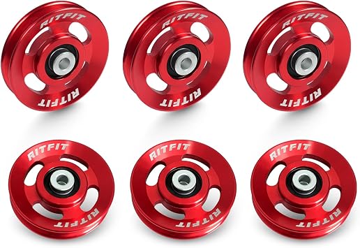 RitFit 90mm Aluminum Pulley Wheels with Dual-Sealed Bearings,6-Pack