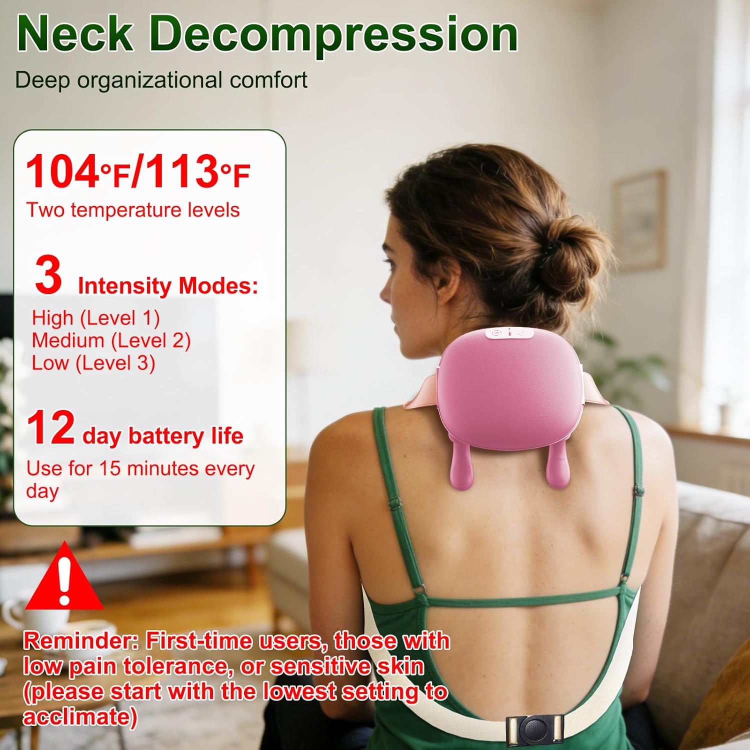 Neck Massager, Neck and Back Massager with Heat & 4D Kneading, Shiatsu Deep Tissue Wireless Massager for Shoulder Cervical Pain Relief, Portable Rechargeable for Home Office (Pink)