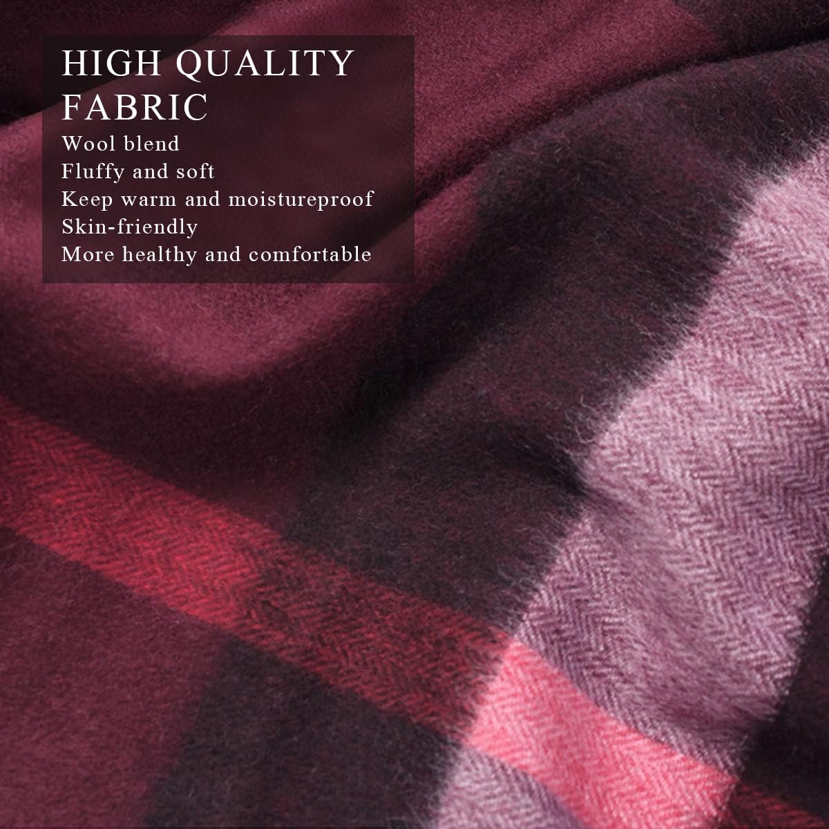LumiSyne Zimowy senior w kratę kaszmirowy szalik z frędzlami dla kobiet mężczyzn oversize Tartan etola klasyczny wzór karo miękki i pogrubiony szal w kratkę Pashmina, czerwony (Weinrot), jeden rozmiar