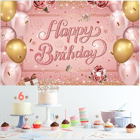 Amazon Co Jp Paready バースデー タペストリー 誕生日 飾り付け 壁掛け フォトポスター 写真背景 壁飾り 大判 横 Happy Birthday おしゃれ 装飾 デコレーション パーティー お祝い 女の子 男の子 ローズゴルード おもちゃ