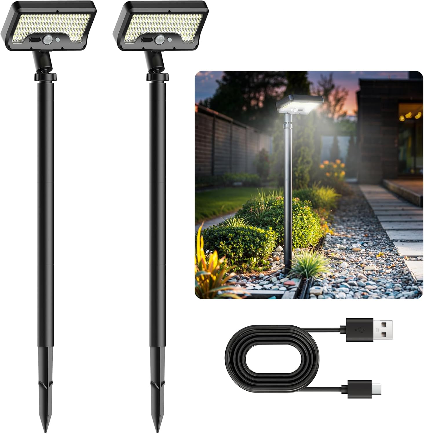Tryme Photo voltaic Movement Lights Out of doors Waterproof 92 LEDs Shiny Pathway Lights with Adjustable Angle & 3 Modes for Walkway, Driveway, Sidewalk, Backyard, Yard, Patio, Landscaping (2 Pack)