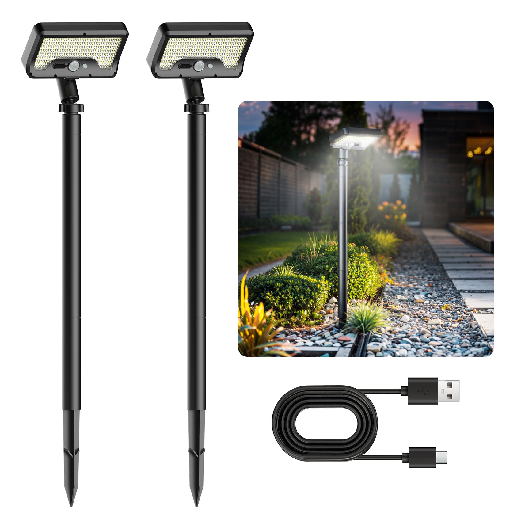 Tryme Solar Motion Lights Outdoor Waterproof 92 LEDs Bright Pathway Lights with Adjustable Angle 3 Modes for Walkway
