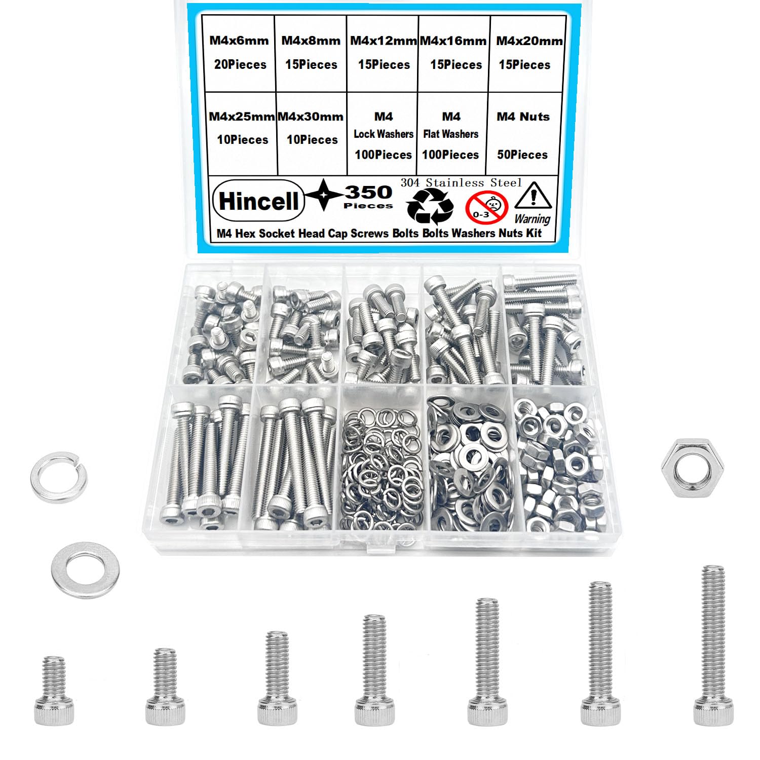 540pcs M3 Stainless Steel Screws, Nuts & Washers Kit -16 540pcs M3 Stainless Steel Screws, Nuts & Washers Kit -16
