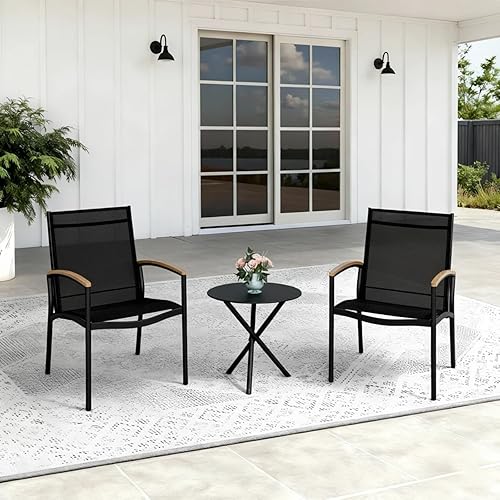 JAMFLY 3-Piece Patio Bistro Set with Wood-Look Armrests, Sturdy Steel