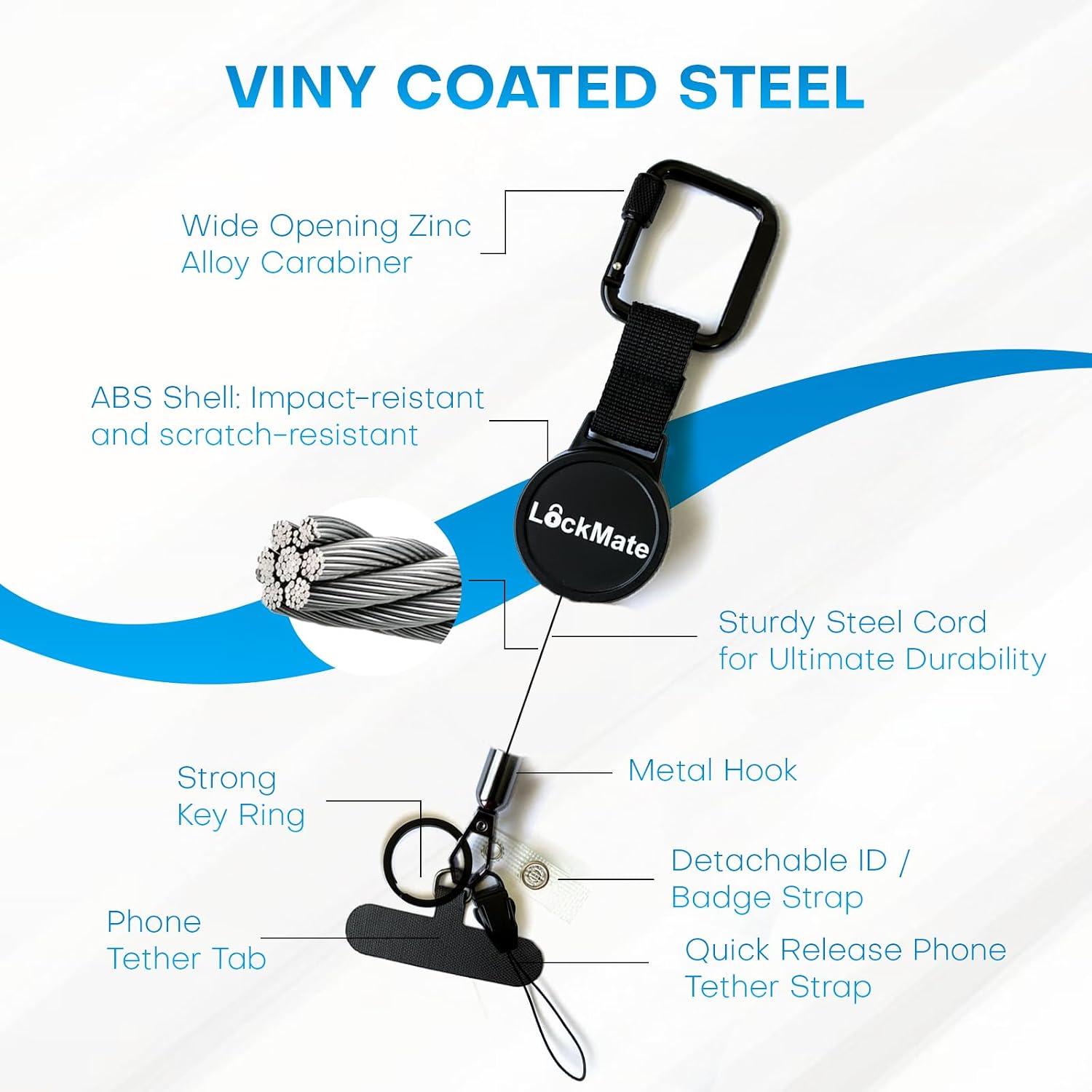 Sneaky Booze Anti-Theft Phone Tether: Retractable Steel Line Cell Phone Lanyard with Locking Carabiner & 360° Metal Tab Heavy image 4