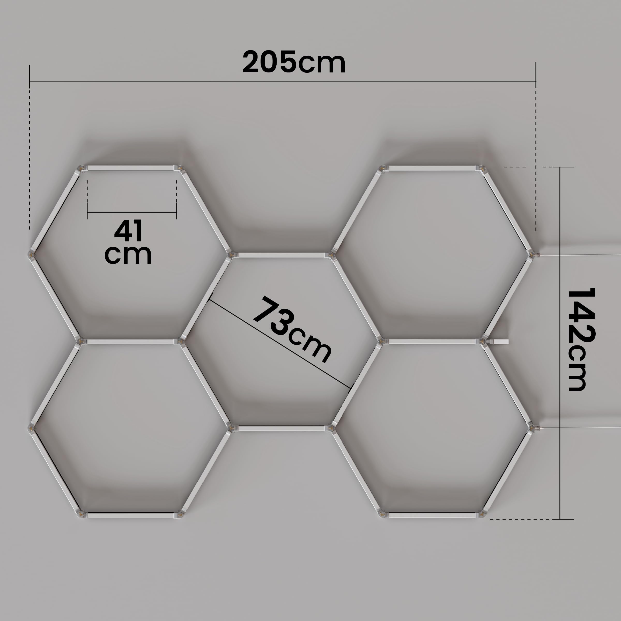Hexagon LED Deckenlampe 205x142 cm – 24er Set Werkstattbeleuchtung 144W 16560lm – RGB – IP54 flimmerfrei – LED Garagenbeleuchtung, Tattoo, Detailing, Schwarz, APP, (205 x 142CM, RGB, 144W)