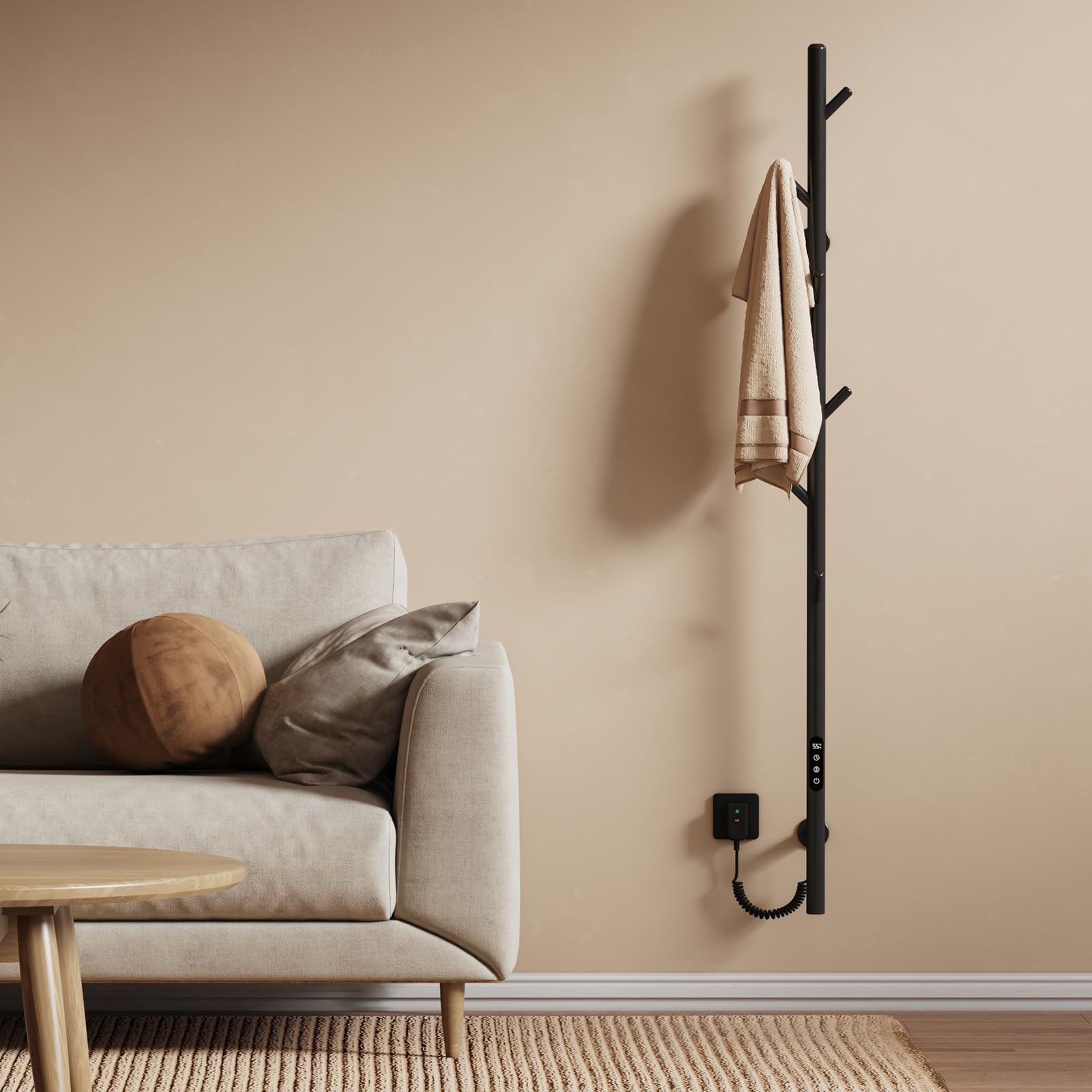 EMKE Radiador eléctrico para baño, termostato Inteligente WiFi, Calentador de Toallas eléctrico de Barra única, 150 cm de Altura, Negro