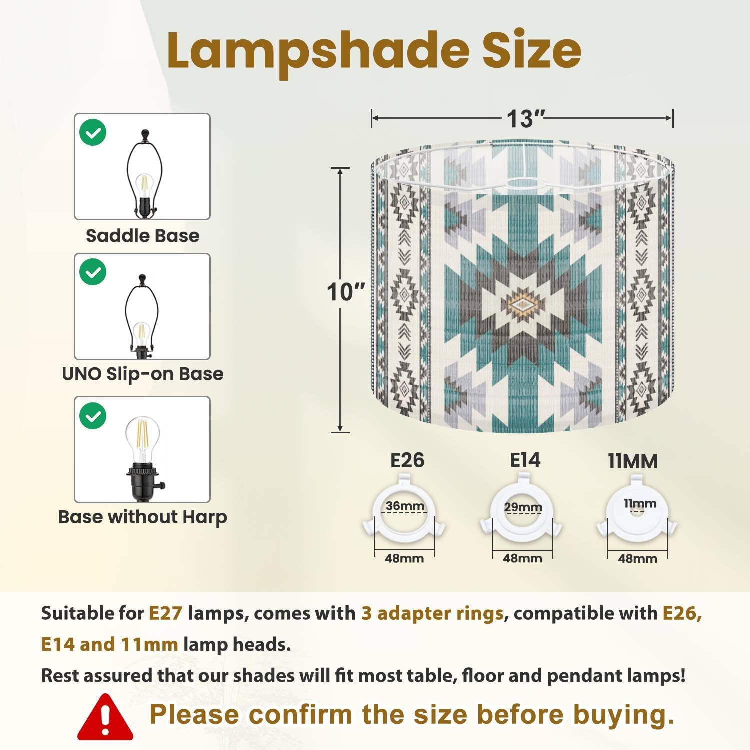 Drum Lamp Shades Navajo tribal seamless Native American ornament Ethnic South Western Lamp Shade for Floor Lamps Table Lamps Pendant Light Linen 13"x13"x10" Linen Replacement Large Lampshades