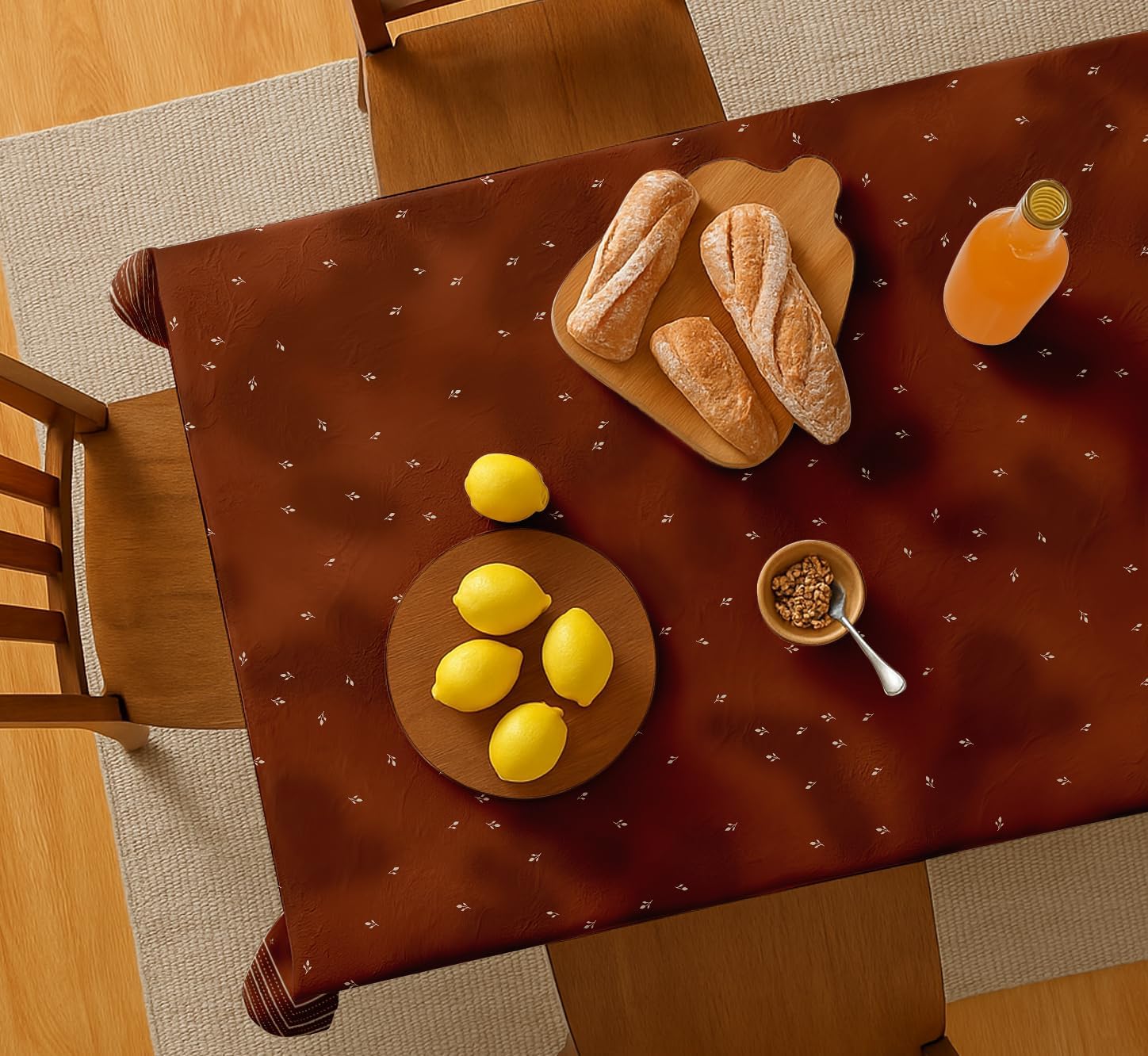 Leaves Design Tablecloth- Brown 60x60 Inch Cotton Twill Dining Table Cover, Perfect for 4 Seater Tables, Durable, Protective & Washable, Ideal for Everyday Use, Festive Occasions & Gathering