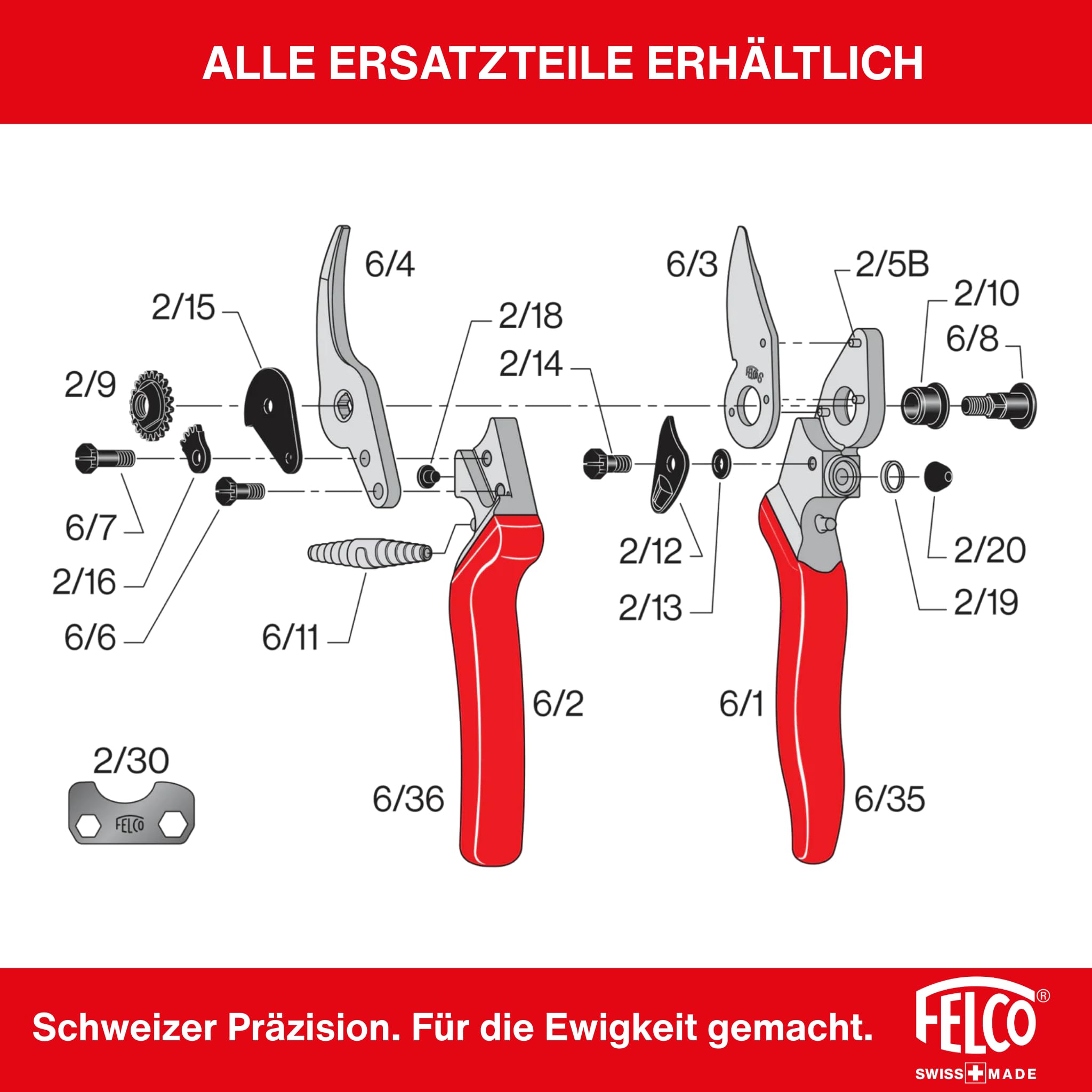 FELCO 6 Bypass-Gartenschere für Rechtshänder mit mittleren Händen, 20 mm - Image 4