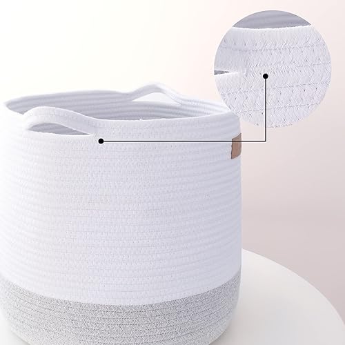 Miniatura 6 de Cesta de almacenamiento tejida de cuerda de 17.3 x 15 x 14.1 pulgadas, organizador de mantas de algodón, cesta de lavandería, contenedor de