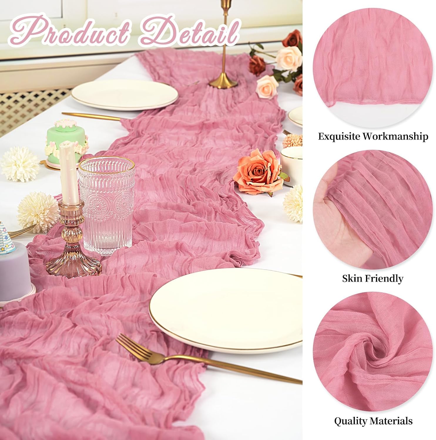 10 Pack Cheesecloth Table Runner 17 x 108 Inch, Dusty Rose image 3