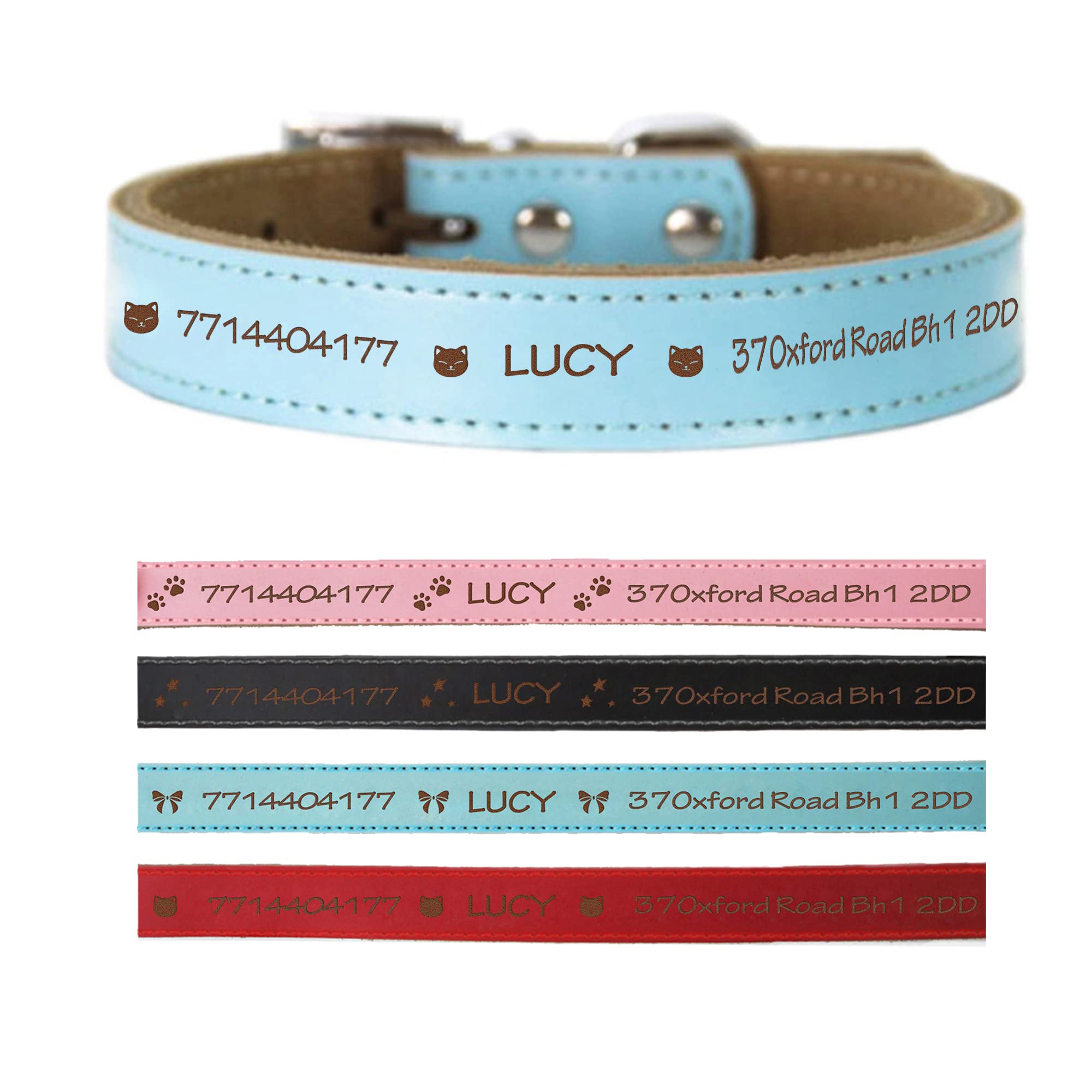 Personalised Dog Collars Leather Dog Collar Custom Pets Collar Small Medium Large Dogs Collars for Pets with Name Engraved Pet ID Tag for Cat Puppy Dogs 4 Sizes & 4Colors(Blue M)
