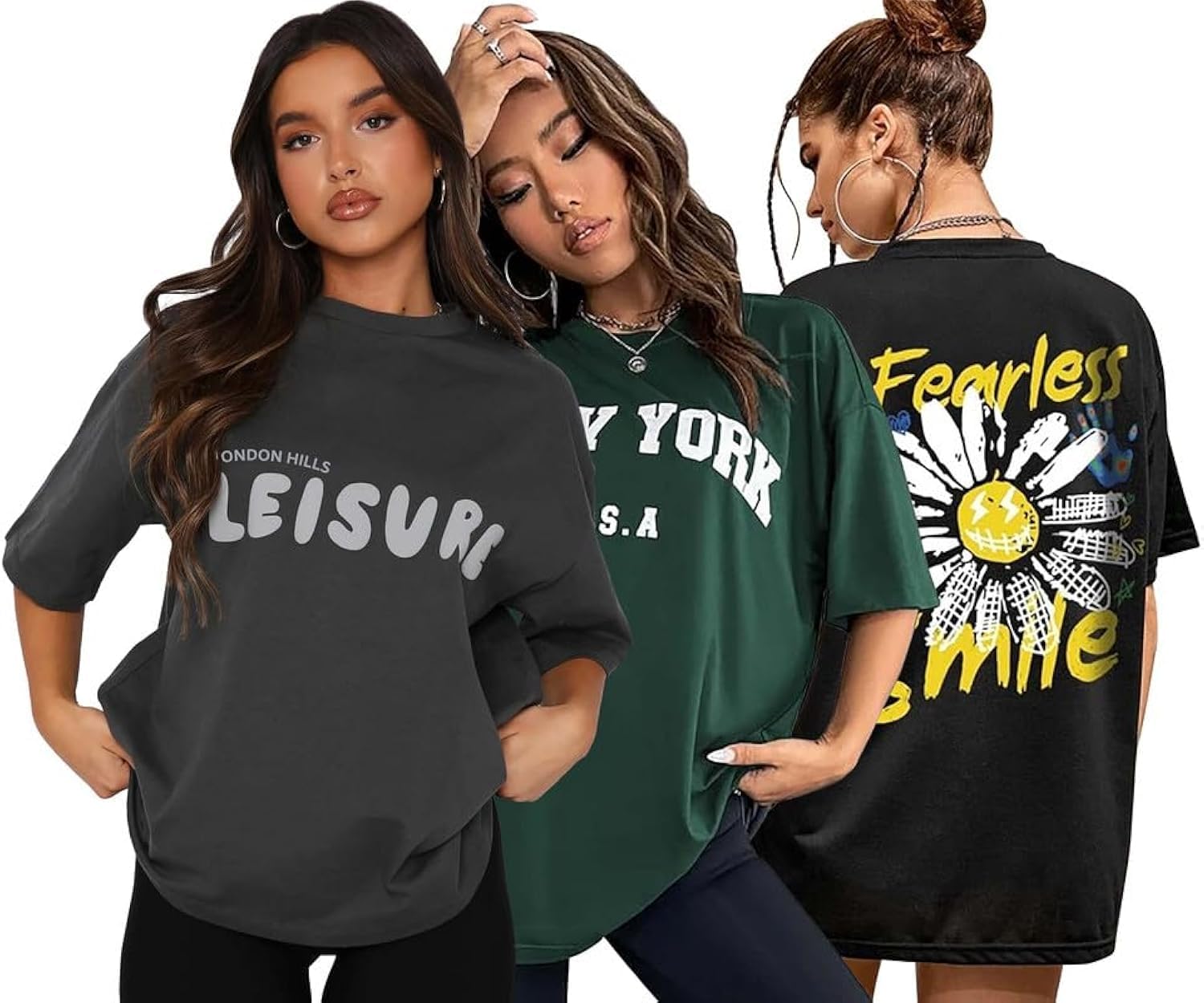 London Hillswomens Womens oversized t shirts T-Shirt (pack of 3)