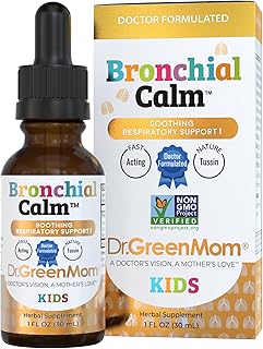 Dr. Green Mom Kids Cold, Flu & Allergy Support — Bronchial Calm — Herbal Immune Liquid Drops for Babies, Toddlers & Children — Natural Cough Care — Drug-Free, Sugar-Free, Non-GMO, 1 fl oz