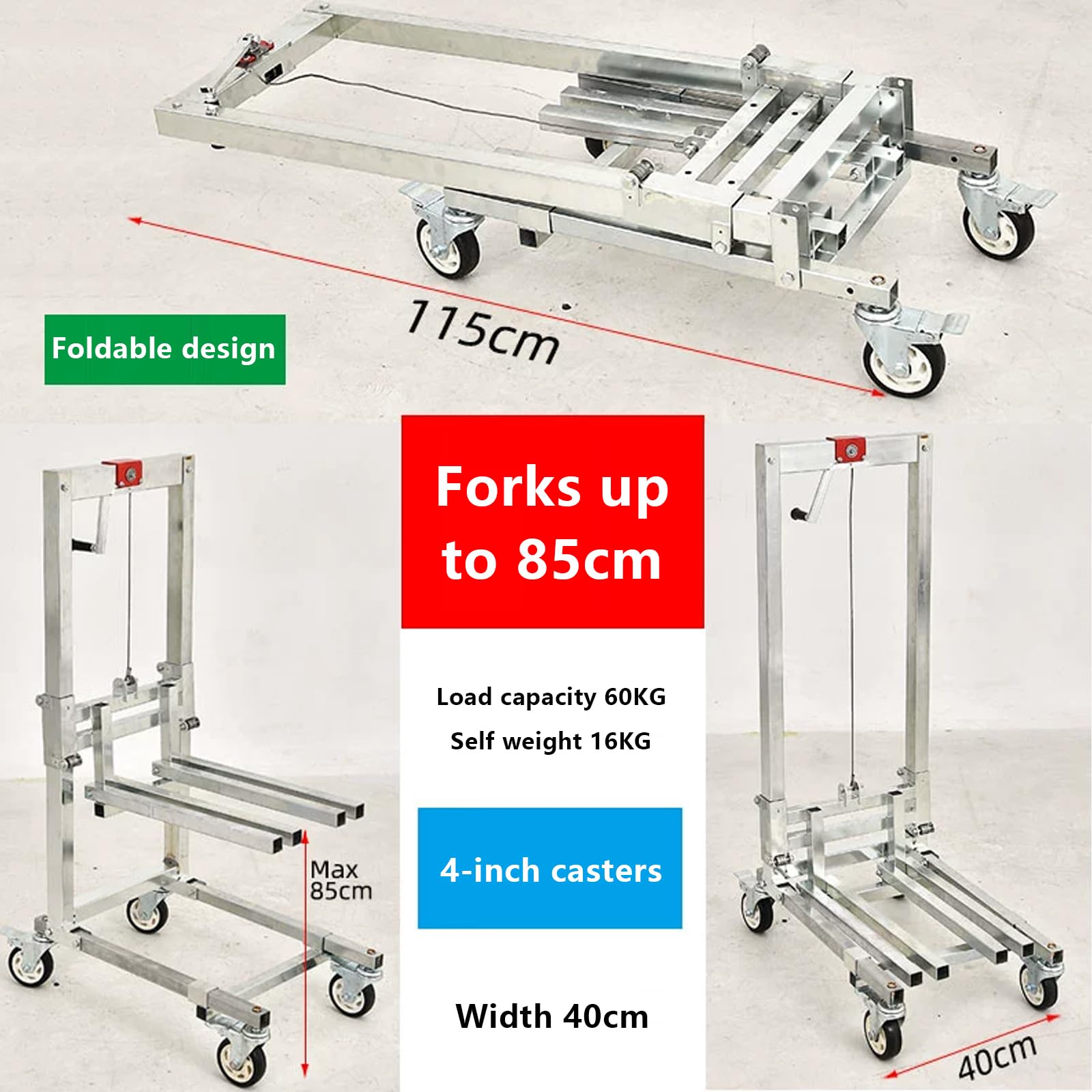 Carrelli Elevatori Carrello Elevatore Manuale 60KG di Carico Elevato Gru Pieghevole Portatile Leggero Impilatore Manuale Ad Argano(Size:b)