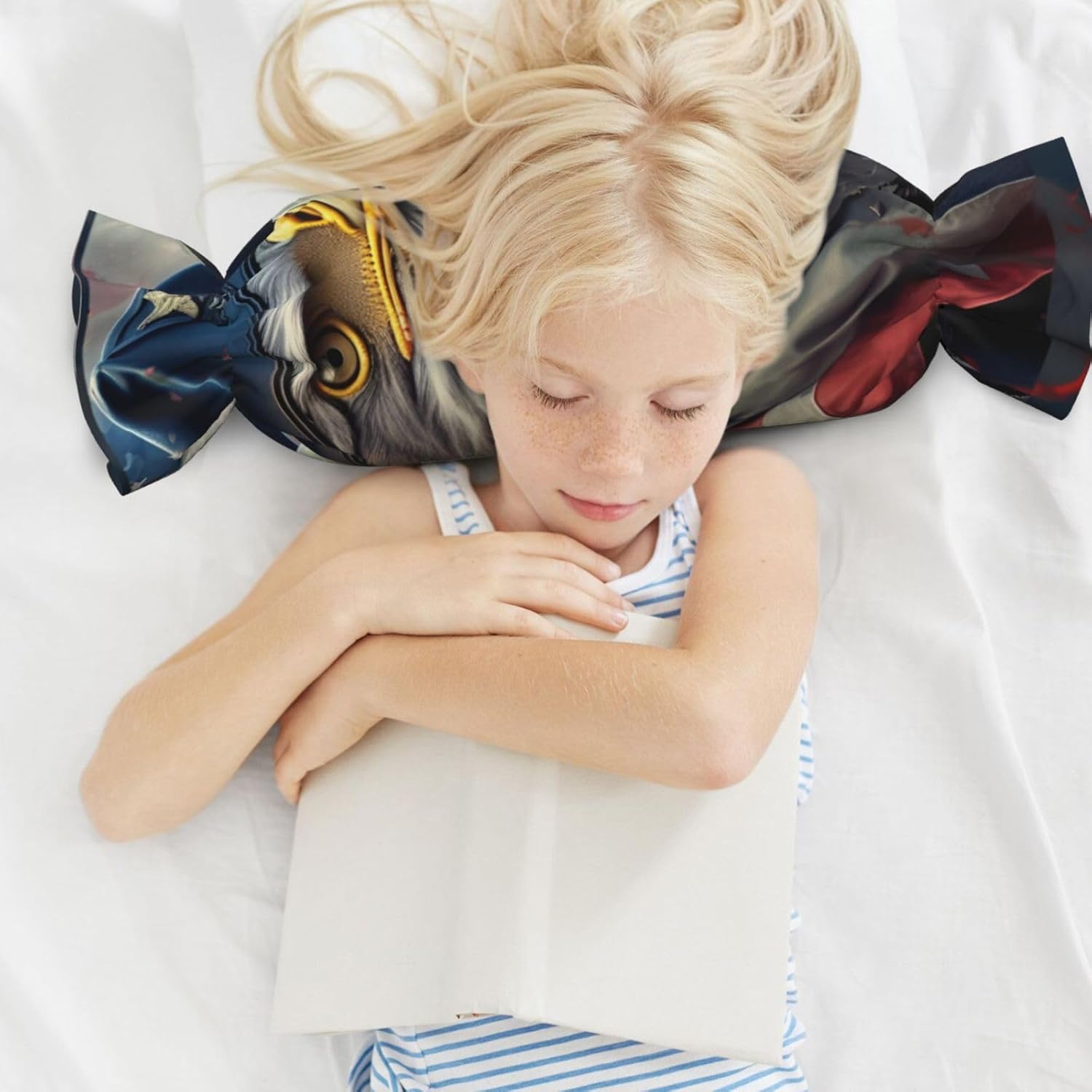 Eagle with USA Flag Print Soft Candy Cylindrical Pillow Comfortable Plush Candy Pillow, 24.4 X 9.8 Inches