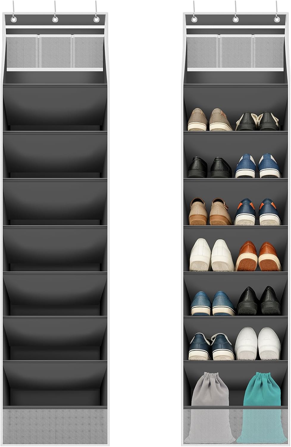 2Pcs Oxford Cloth 8 Over Shoe Organiser Large Capacity Hanging Shoe Rack With Side Top Pocket for Boot Sneaker Sandal Toy Daily Necessities