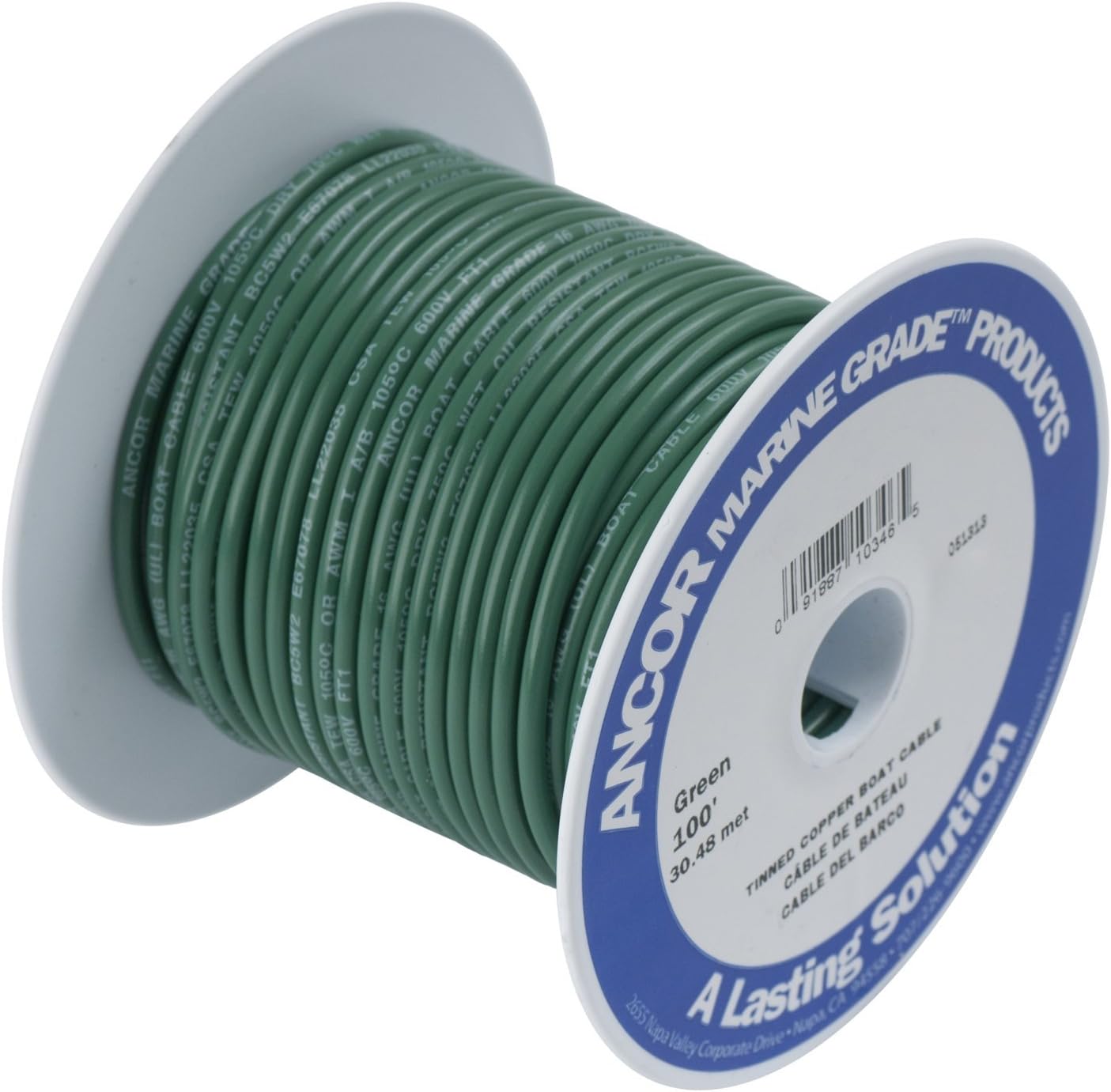 Ancor 111302 Tinned Copper Wire, 8 AWG (8mm2), Green - 25ft