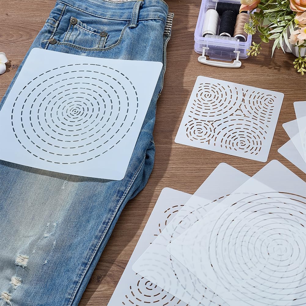 FREEBLOSS 8Pcs Sashiko Stencils Sashiko PET Template Annual Ring Embroidery Template for Hand Quilting Sashiko Patterns Templates Embroidery Stencils 2 Sizes 8.7’‘/5.5’‘