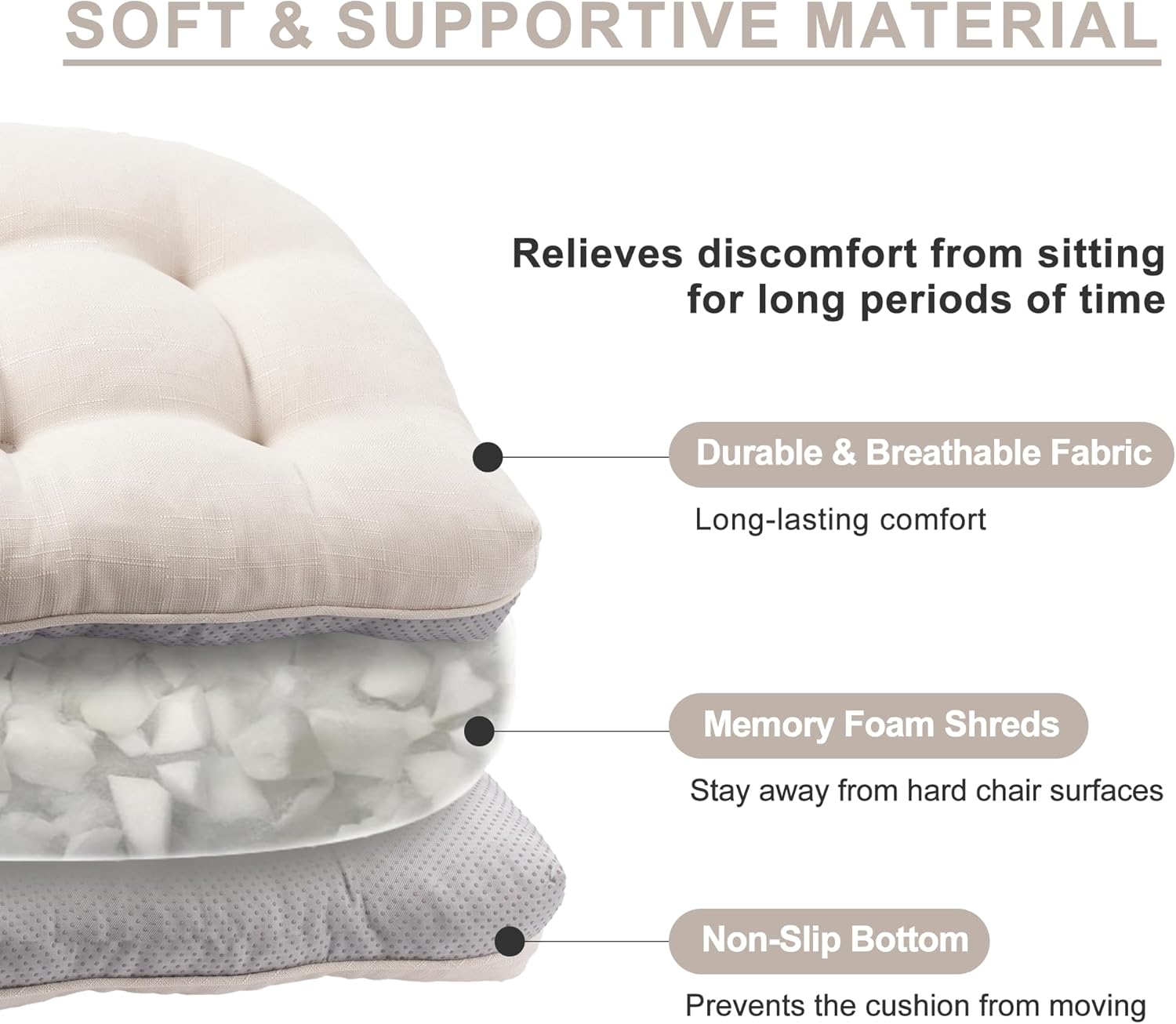 Battilo Chair Cushions Set of 2 for Dining Chairs, Seat Cushions for Kitchen Chairs with Non-Slip Backing, Indoor/Outdoor Waterproof Chair Seat Pads with Ties, 15.5"x15.5"x4", Beige