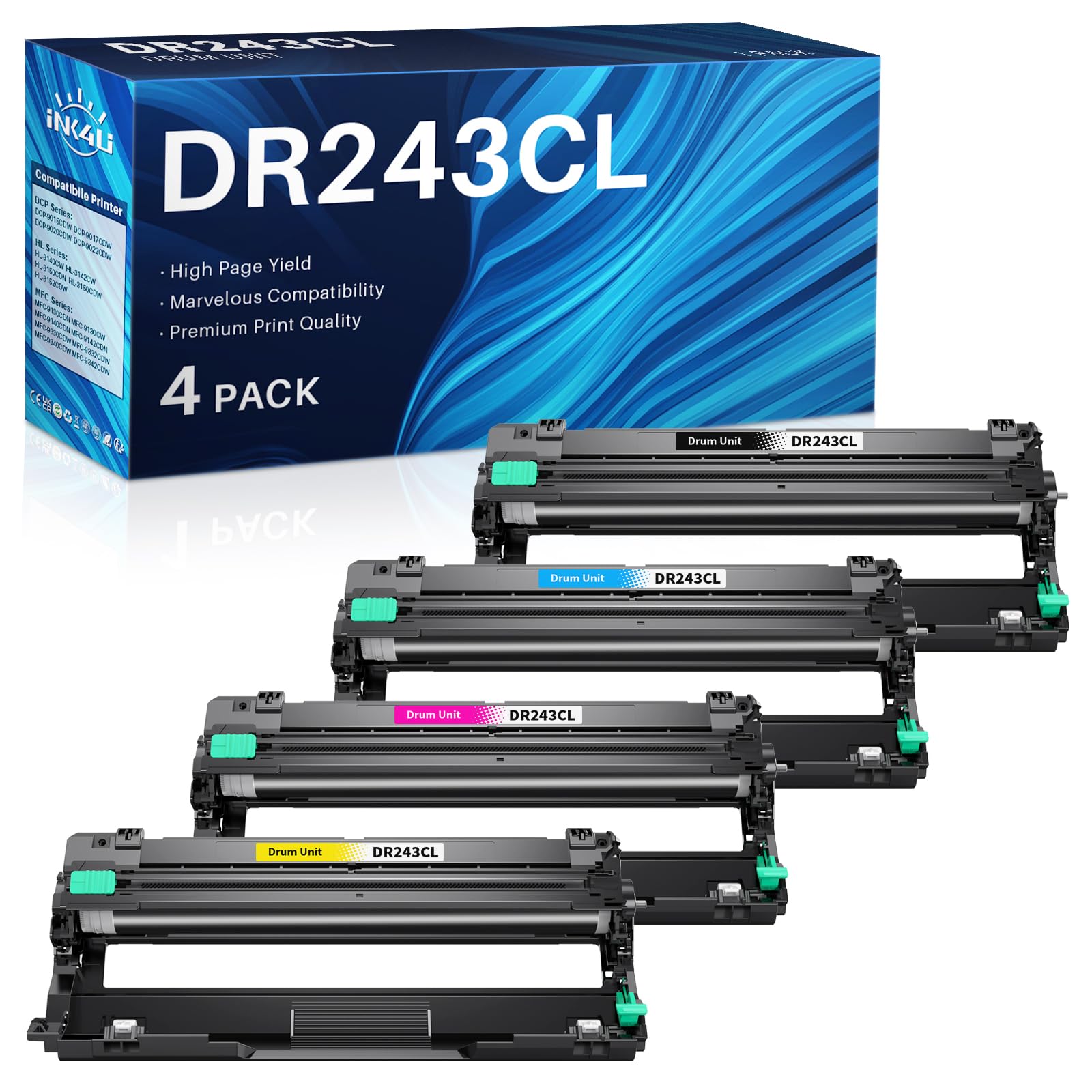INK4U Tambour DR243CL Compatible pour Brother DCP-L3550CDW DCP-L3510CDW MFC-L3770CD HL-L3230CDW HL-L3270CDW MFC-L3750CDW MFC-L3730CDN (4pack)