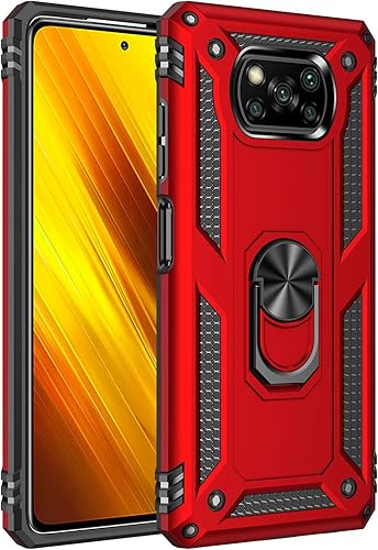 Miniatura 2 de Funda compatible con Xiaomi Poco X3 NFC, compatible con Xiaomi Poco X3 ProPoco X3 Funda para teléfono con soporte de anillo 2 en 1, color rojo