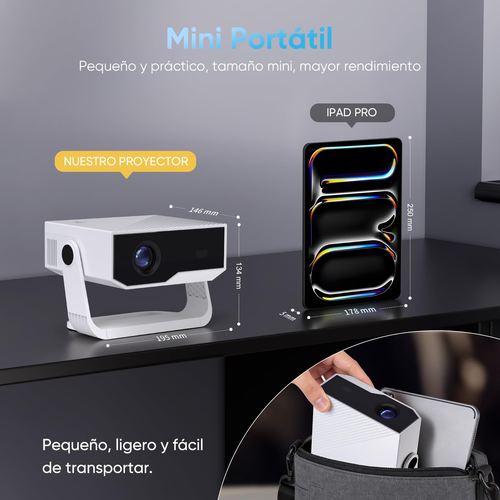 Upgraded 2026 Proyector ZDK Mini Portátil con Android TV, 270ANSI, Full HD 1080p Soporta 4K, WiFi 6 y Bluetooth 5.4, Corrección Trapezoidal Automática, Compatible con Móvil, PC, para Cine en Casa