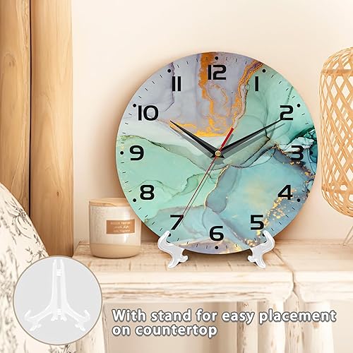 Miniatura 5 de Reloj de pared de mármol con pintura abstracta de acuarela, reloj de pared de madera vintage, silencioso, sin tictac, funciona con pilas, números