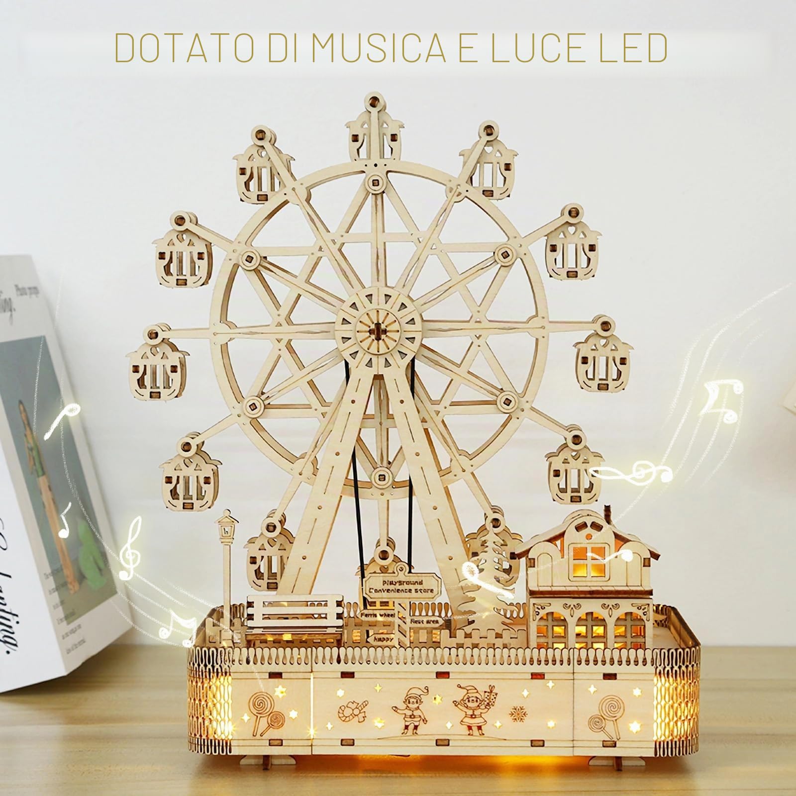 Puzzle 3D in Legno Ruota Panoramica Musicale per Adulti | Kit Creativo DIY da Montare, Gioco Relax, Natale o Compleanni
