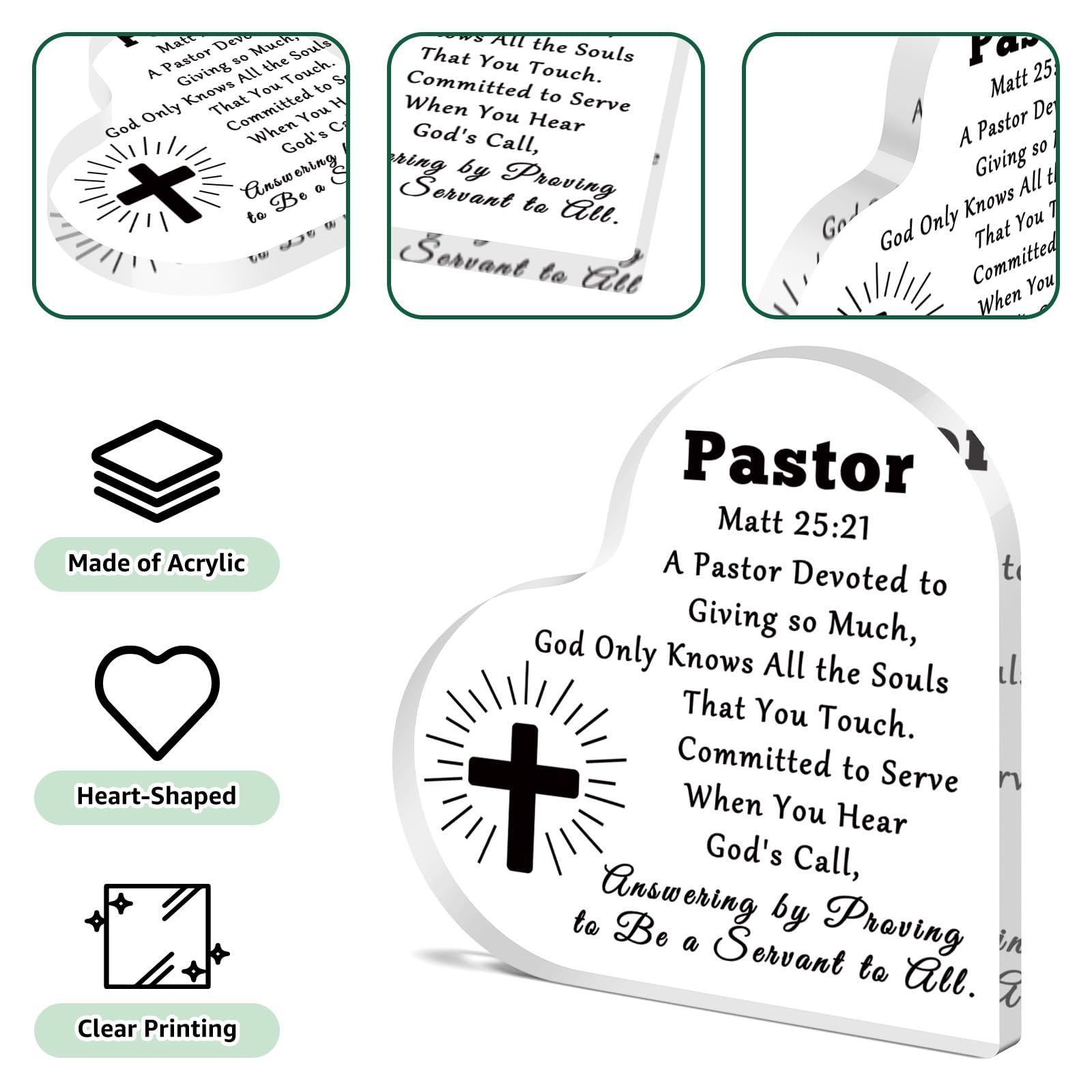 Pastor Appreciation Gifts Acrylic Plaque Thank You Gifts for Pastor Preacher Priest Religious Christian Gifts Christmas Birthday Retirement Gifts for Pastor Catholicism Coworker Friends Desk Sign