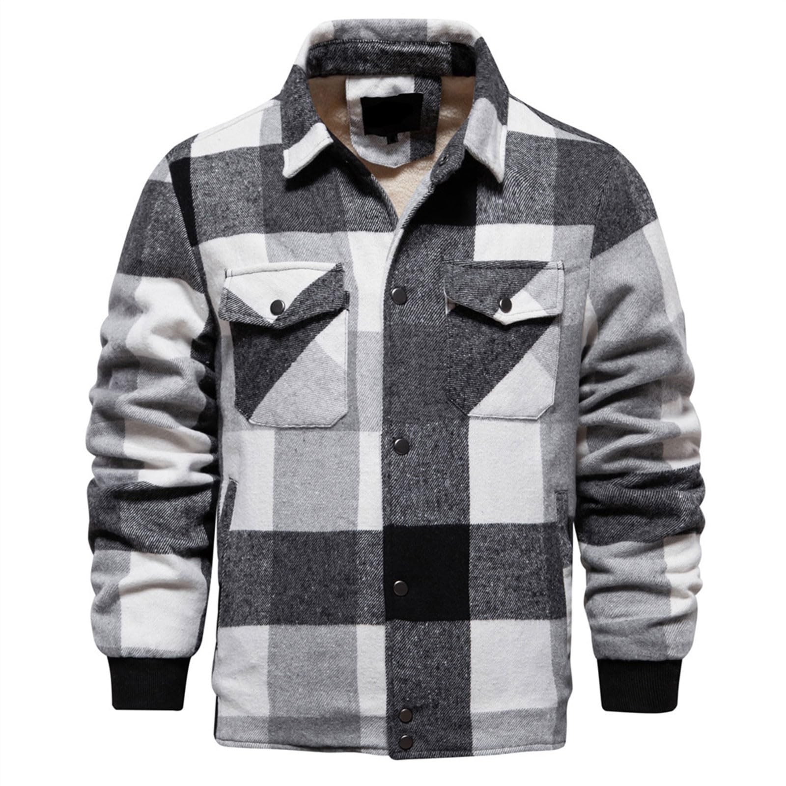 Giacca in pile da uomo, casual, da lavoro, con bottoni, in flanella | Patchwork Plaid Jacquard Giacche Spesse Caldo Trapuntato Foderato Cappotto Invernale Con Tasche Lavoro E Longe Usura Ideale