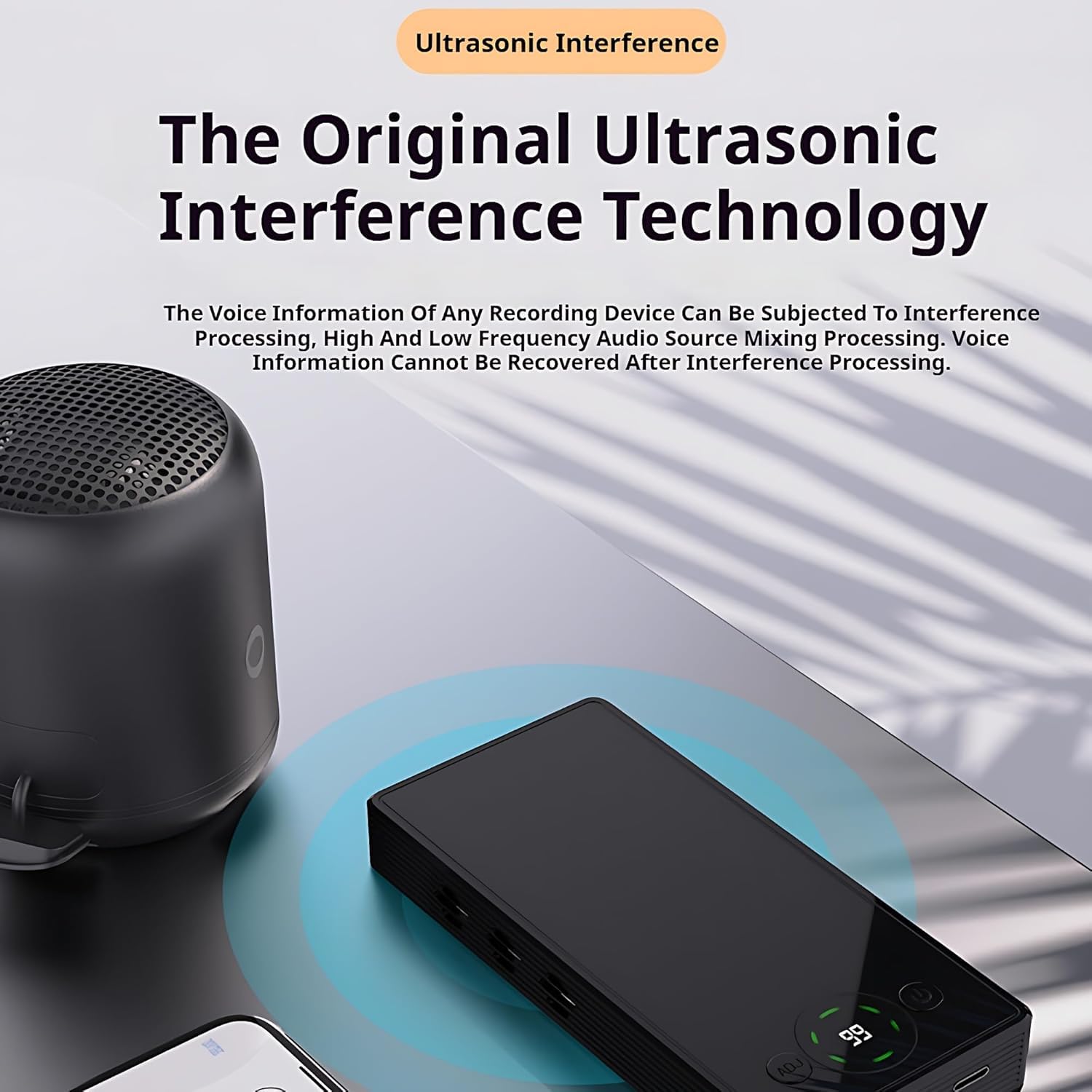 Jammer di Blocco della Registrazione, Intercettore di Registrazione A 300 ° con Power Bank da 4000 mAh E Display LCD, Dispositivo Anti-Registrazione per Telefoni Cellulari, Registratori Voc