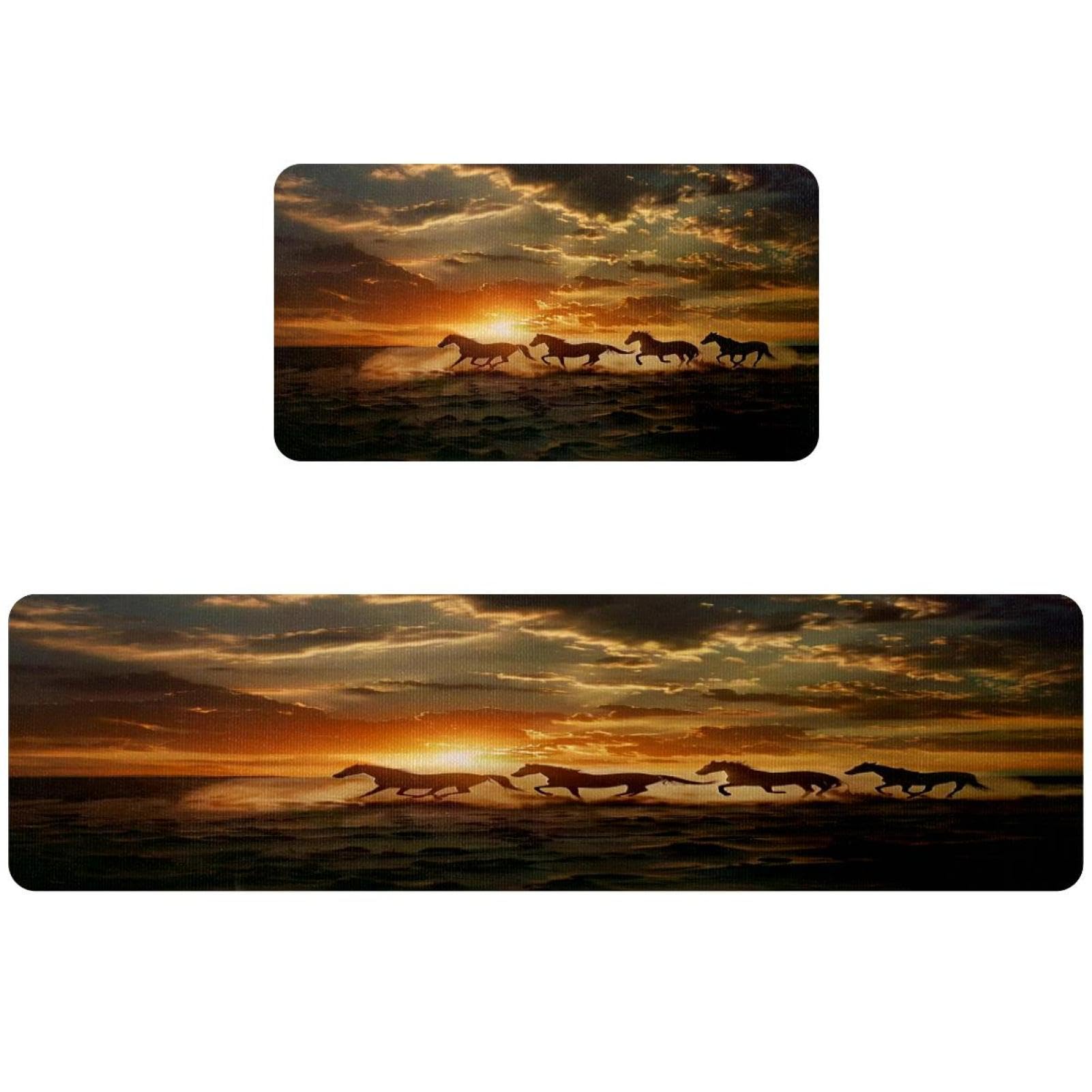 Tapis de cuisine lavables antidérapants motif chevaux évite les chutes et taches