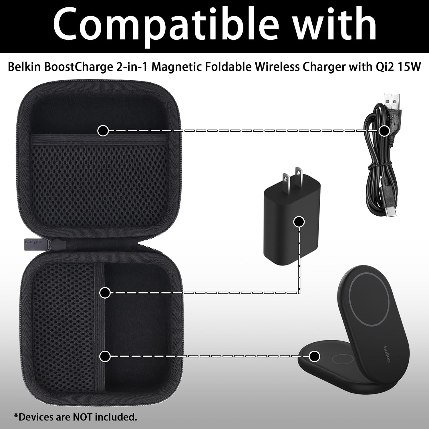 co2CREA Hard Case Compatible with Belkin MagSafe Charger Compatible BoostCharge 2-in-1 Magnetic Foldable Charger 15W - Qi2-Certified Wireless Charger