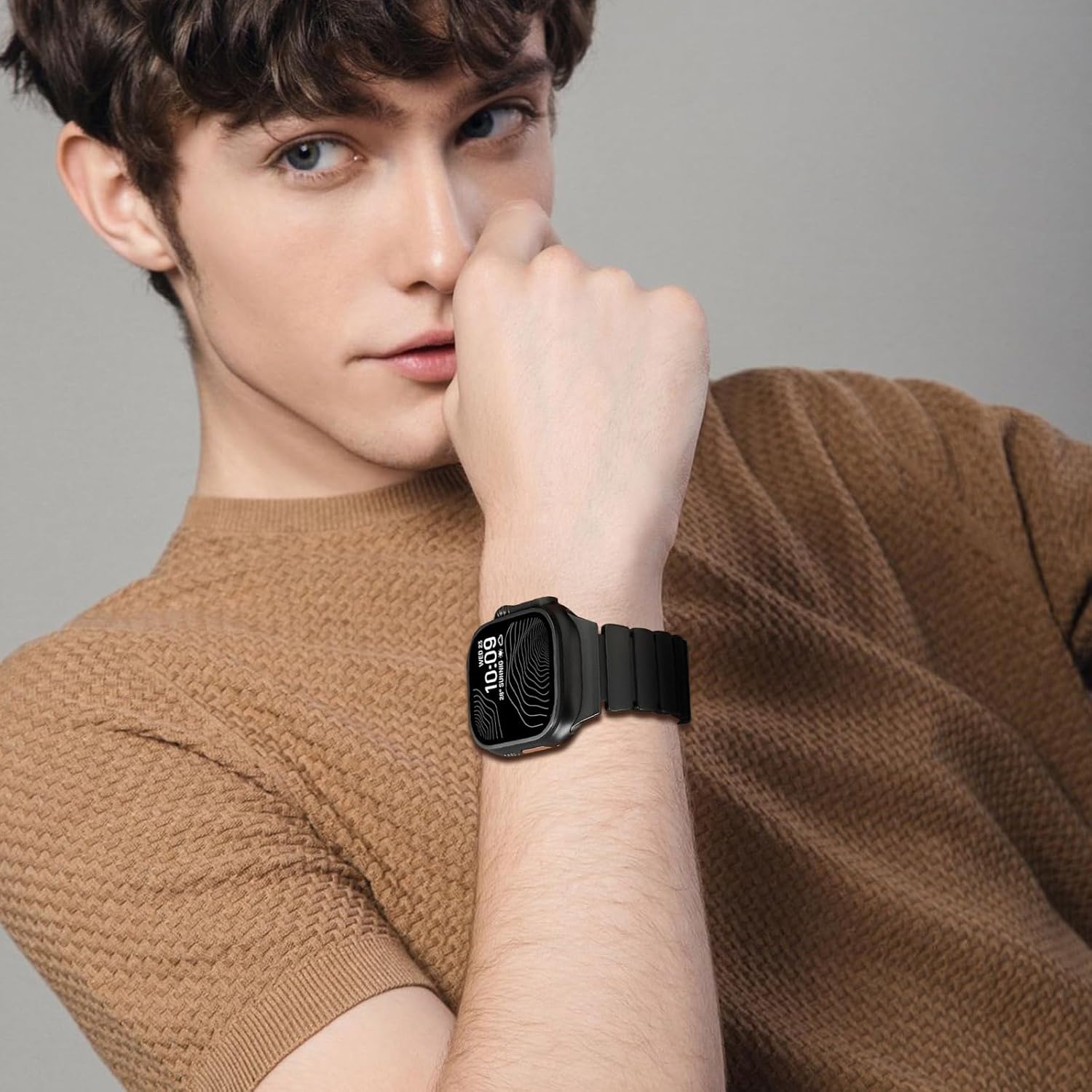 Titanium Band Compatible with Apple Watch Bands Ultra 3/2/1 49mm 46/45/44mm for Men Women, Titanium-Silicone Dual-Layer Luxury Link Bracelet with Magnetic Clasp for iWatch Series 11 10 SE 9 8 7 6 5 4