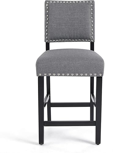 Miniatura 7 de DAGONHIL Juego de 2 taburetes de bar de 24 pulgadas, taburetes de altura de mostrador, taburetes de bar tapizados de tela con respaldo y patas de