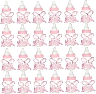 Fillable Candy Baby Bottles 24Pcs with Ribbon - Mini Baby Bottles Bulk for Boys Girls Party Supplies Baptism Christening Birthday Decoration