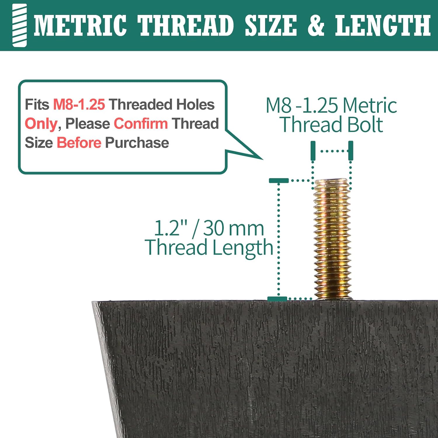 8pcs Plastic Square Legs 4" with Plate Nuts, M8-1.25 Thread