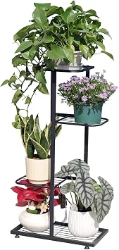 Plant Stand Indoor Outdoor, Corner Metal Plant Stands, Heavy Duty Tall Planter Shelf for Multiple Plants, Flower Pot Holder for Patio Garden Balcony Living Room Black, 4 Tier-5 Potted